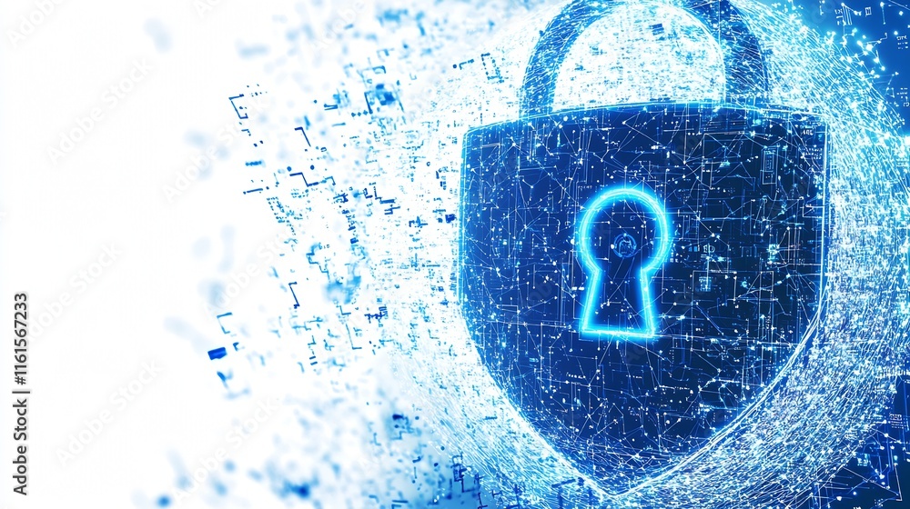 Aufkleber Blue Cyber Lock and Digital Circuit Symbolizing Data Protection and Technology Security : Generative AI