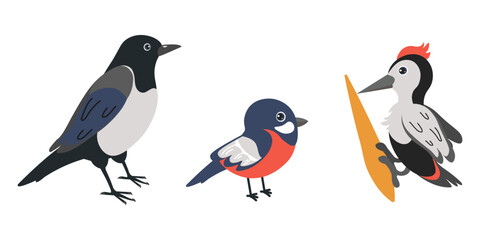 Naklejka premium Colorful birds perched together in a playful illustration showcasing wildlife