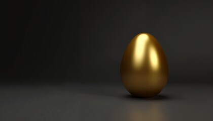 A shiny golden egg stands alone on a dark, minimalist background, symbolizing wealth, luxury, and uniqueness. This elegant image conveys value, exclusivity, and sophistication.

