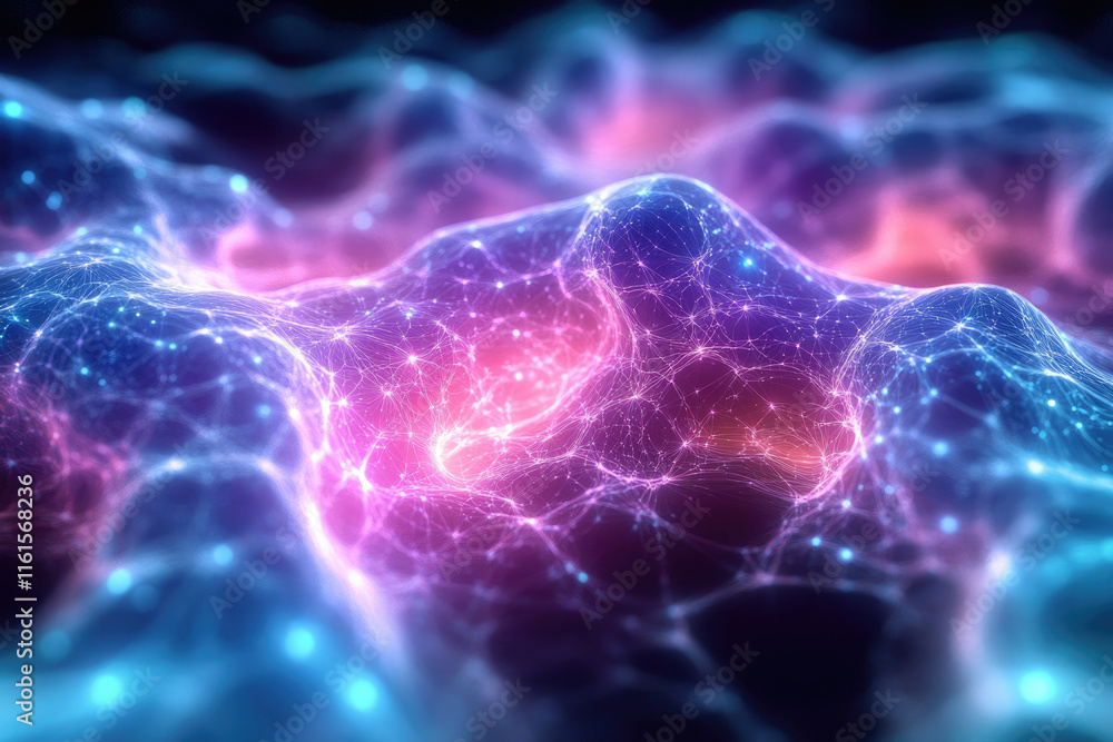 Aufkleber abstract representation of a network or neural network, glowing with pink and blue light.