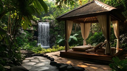 Serene Tropical Spa Oasis Waterfall Retreat