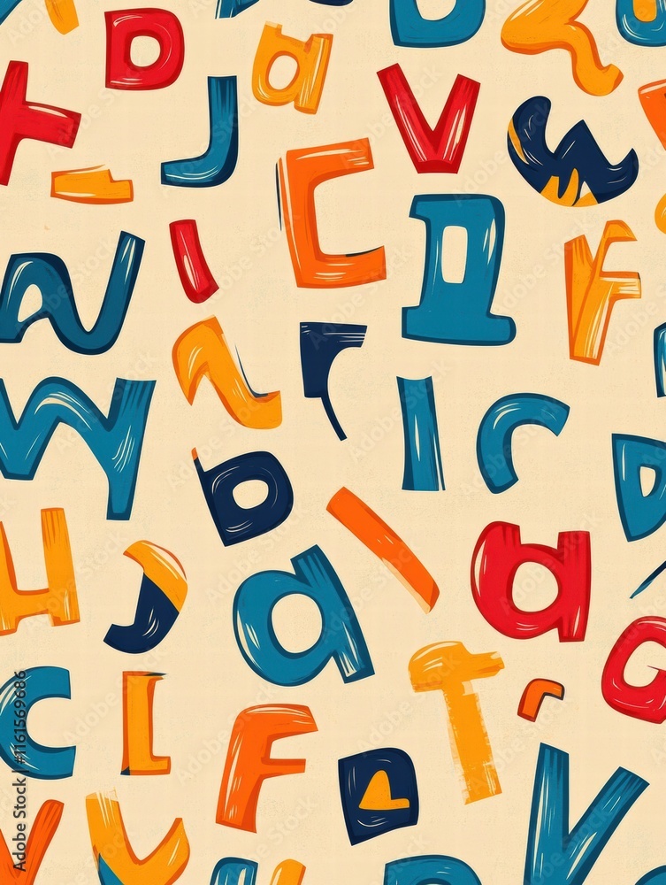 Aufkleber colorful playful pattern of stylized alphabet letters scattered across a light background. generativ