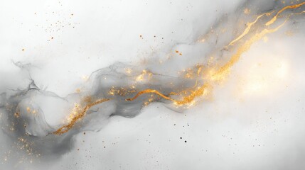 Abstract grey and gold ink swirls on white background.