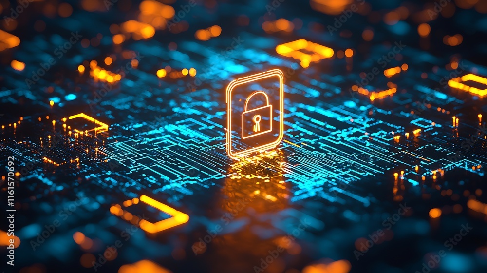 Aufkleber Encrypted Network Security Portrayed with Futuristic Circuit : Generative AI