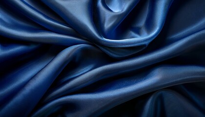 Fototapeta premium A dark blue fabric with smooth, flowing folds, creating a draped, abstract background.