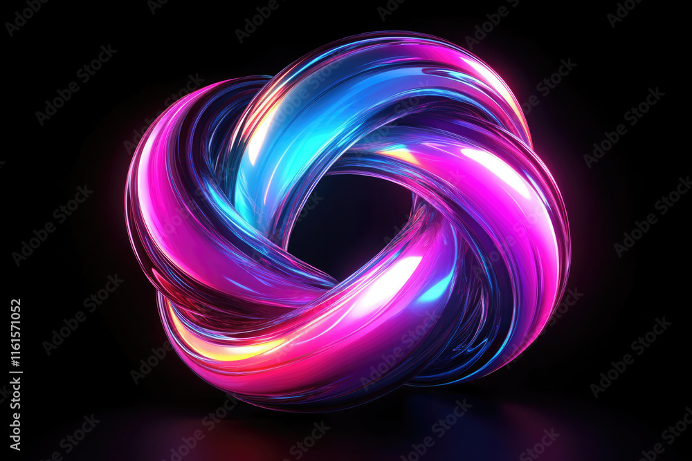 Poster abstract 3d render of vibrant, intertwined, glossy loops in pink and blue, creating a mesmerizing kn