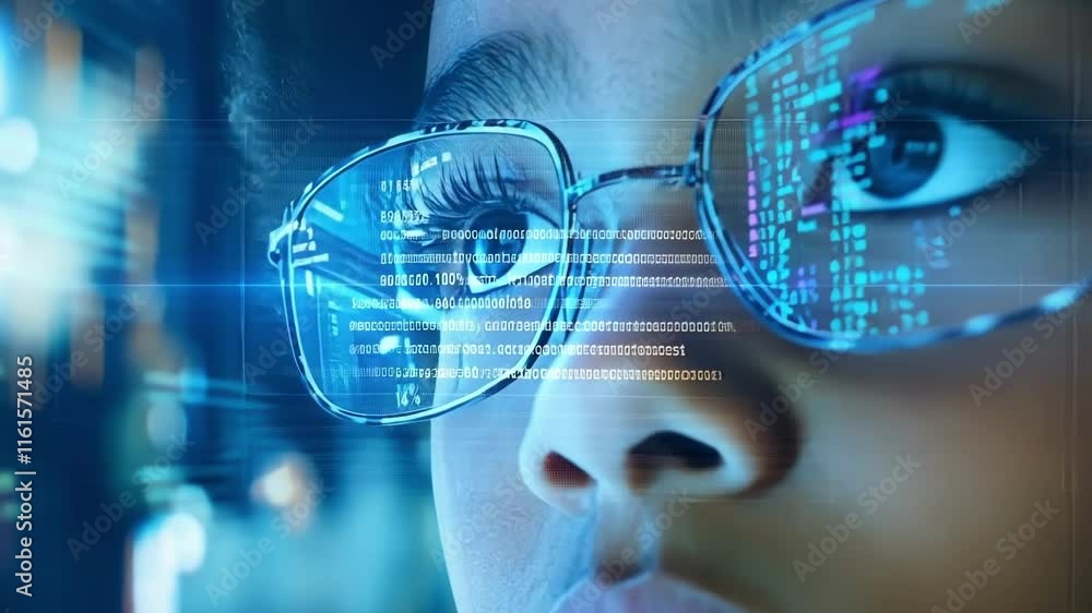 Aufkleber a focused shot of a young developer working intently on code the lines of programming visible on the