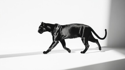 Black panther walking on white background.