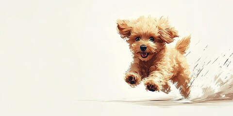 Playful puppy running joyfully across a sunny outdoor area during a vibrant afternoon
