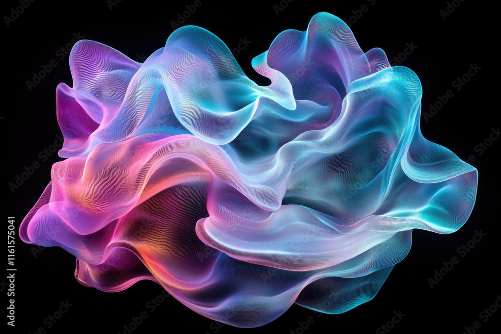 Poster abstract swirling neon artwork with vibrant colors and flowing lines creating a dynamic, ethereal vi