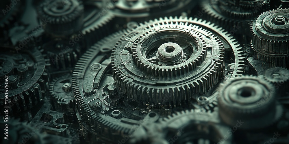 Poster close-up view of intricate gears and mechanisms highlighting precision engineering and industrial de