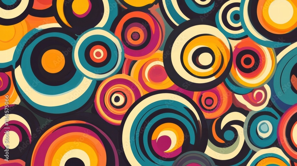 Leinwandbilder colorful retro pattern featuring spirals and curves in vibrant 70s inspired color palette. generativ