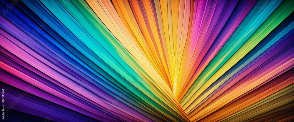Poster vibrant rainbow abstract: multicolored curved lines in dynamic radiant pattern
