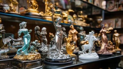 Fototapeta premium Elegant Collection of Decorative Statues in Showcase Display