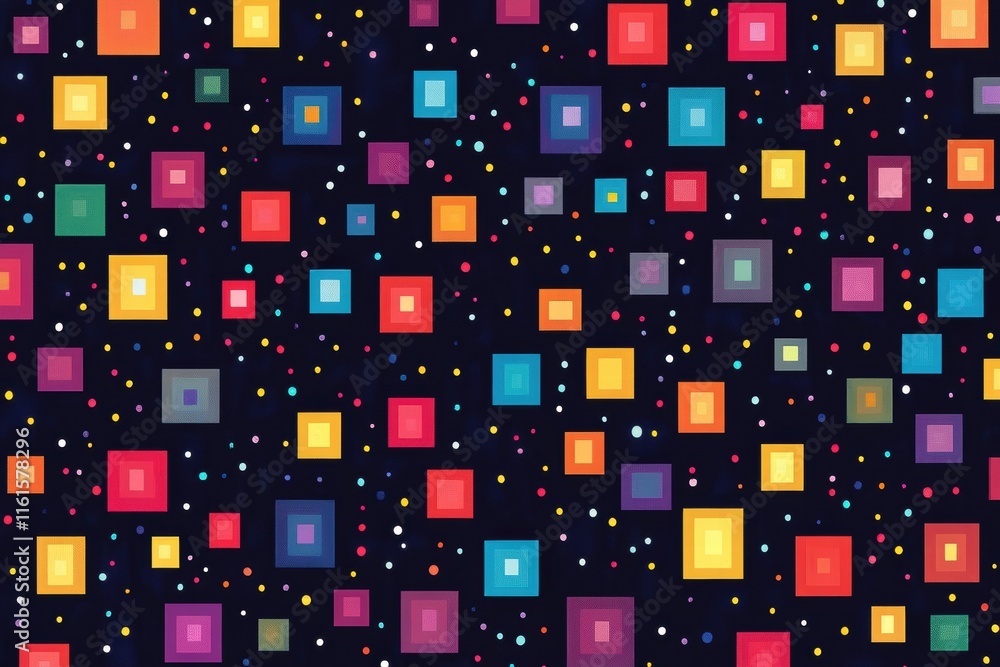 Fototapete colorful pixel art inspired seamless pattern featuring squares and dots. generative ai