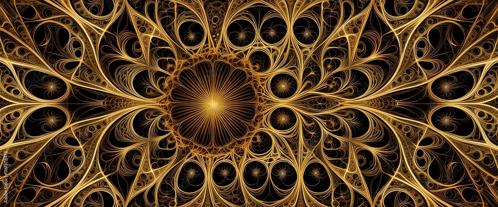 Poster intricate golden spiral fractal art with symmetrical patterns
