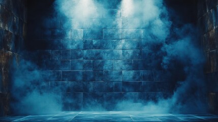 Dark and Mysterious Foggy Room with Dramatic Lighting, Perfect for Background Use in Photography, Videos, and Artistic Projects Featuring a Unique Atmosphere