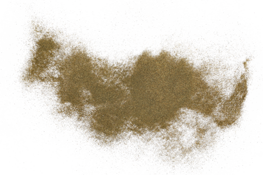 Dry chopped broccoli scattered, isolated on white background, top view
