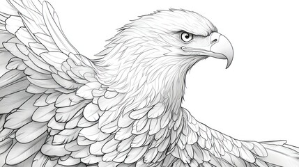 Fototapeta premium Detailed pencil sketch of a majestic eagle's head and wings.
