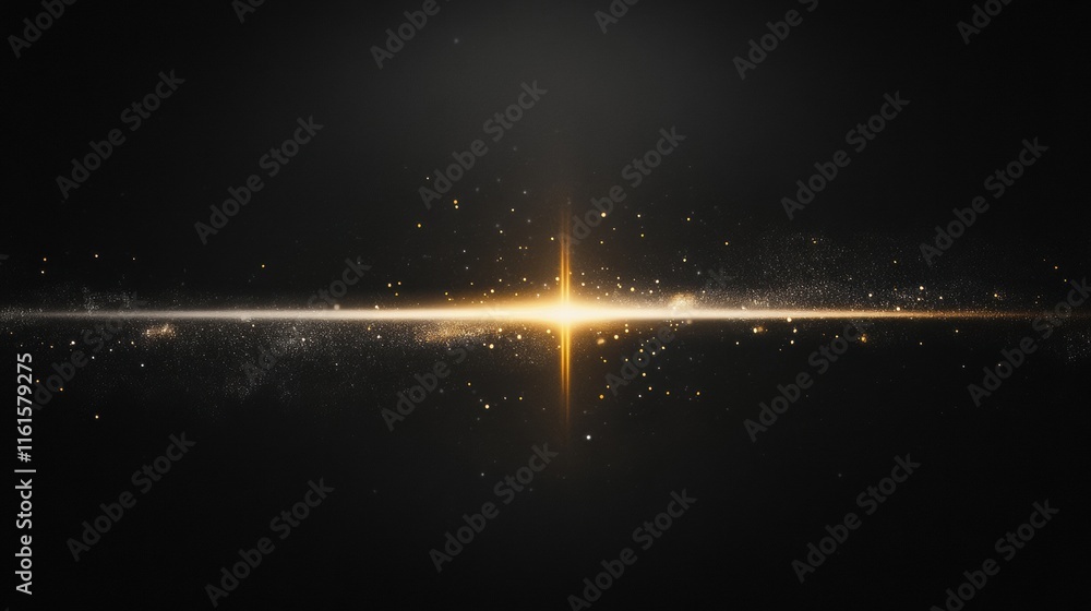 Fototapete narrow beam of light piercing through profound darkness with sparkling particles surrounding the lum