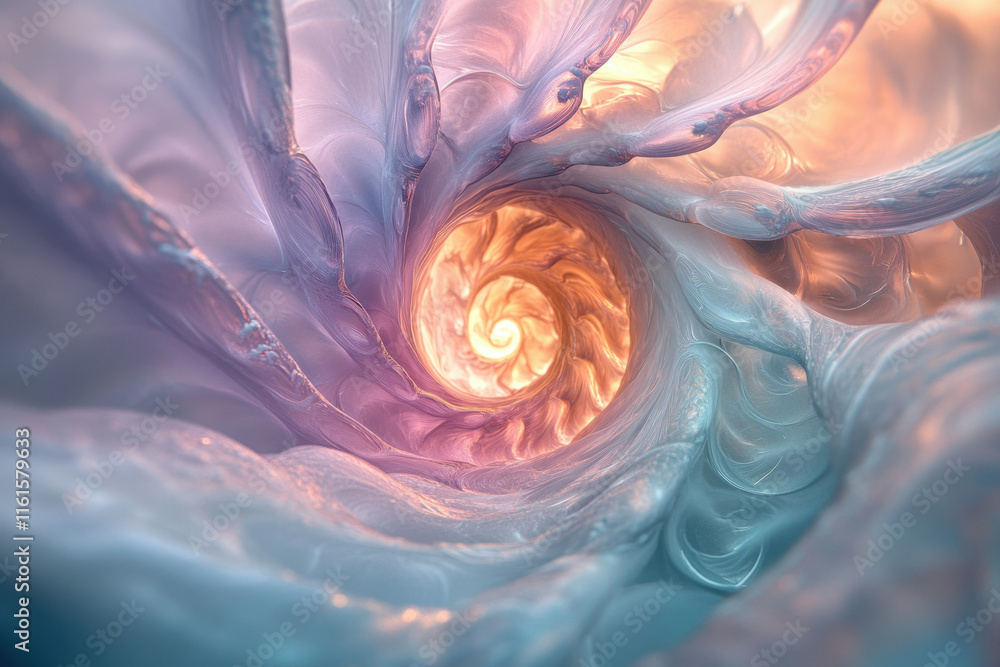 Poster abstract swirling vortex of pastel colors, creating a mesmerizing and ethereal tunnel effect.