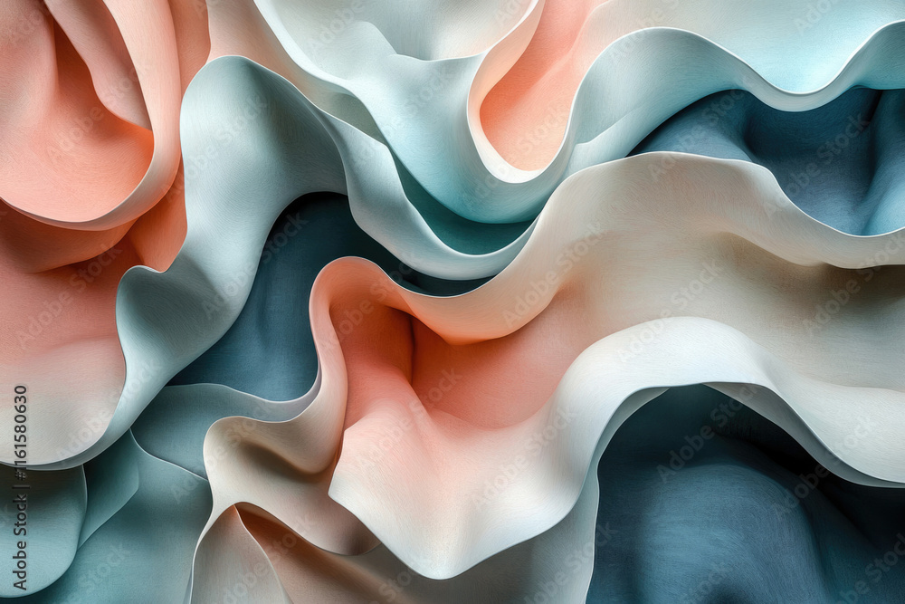 Poster abstract art featuring pastel-colored waves and folds creating a mesmerizing visual texture.