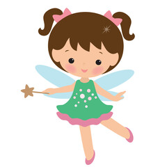Cute little  garden fairy girl vector cartoon illustration