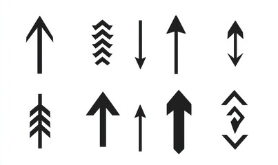 Ten black varied direction arrows on white.