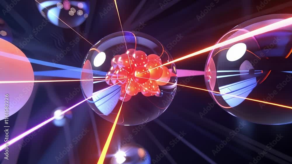 Poster an animation showing a muon decaying into an electron highlighting the equal stability and behavior 
