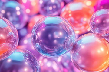 Abstract image of iridescent bubbles, glowing with vibrant pink and purple hues.