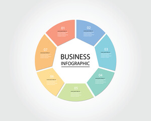 Business design template for an infographic banner featuring circular diagrams with heptagon shape