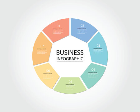 Business design template for an infographic banner featuring circular diagrams with heptagon shape
