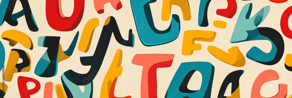 Aufkleber Colorful and playful pattern of stylized alphabet letters creating a vibrant design for creative projects. Generative AI