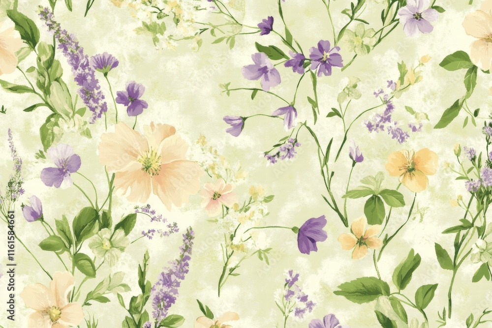 Poster floral pattern featuring delicate flowers in various shades against a soft background. generative ai