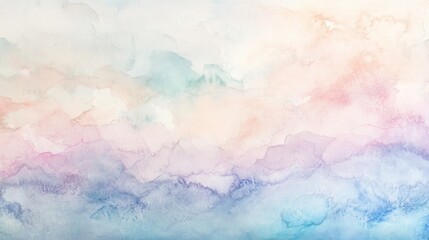 Pastel watercolor wash background with soft color gradients and cloud-like textures.