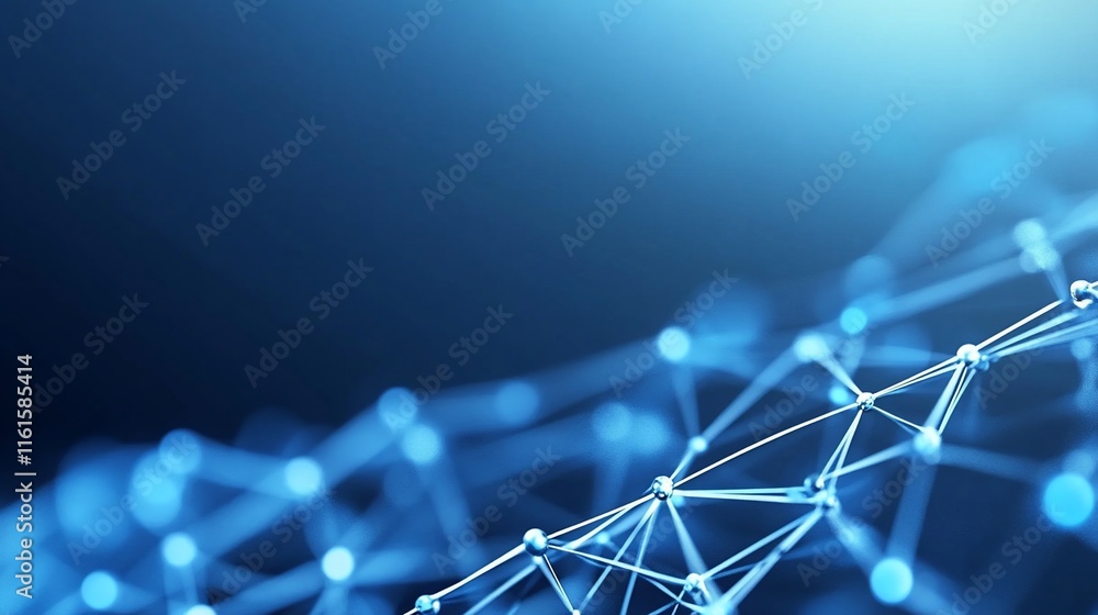 Poster abstract representation of interconnected nodes and lines in blue tones.