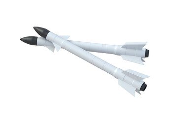 Two cruise missiles isolated on white background. Nuclear, ballistic weapon. Air defence. Modern military technology. 3d render