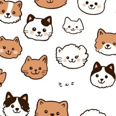 Obraz premium A pattern of cute modern cats in pastel shades, arranged in a seamless background.