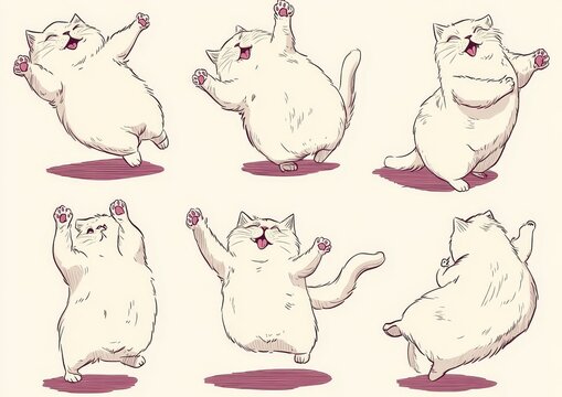 Illustrate an endearing set of cats using cartoon doodles.