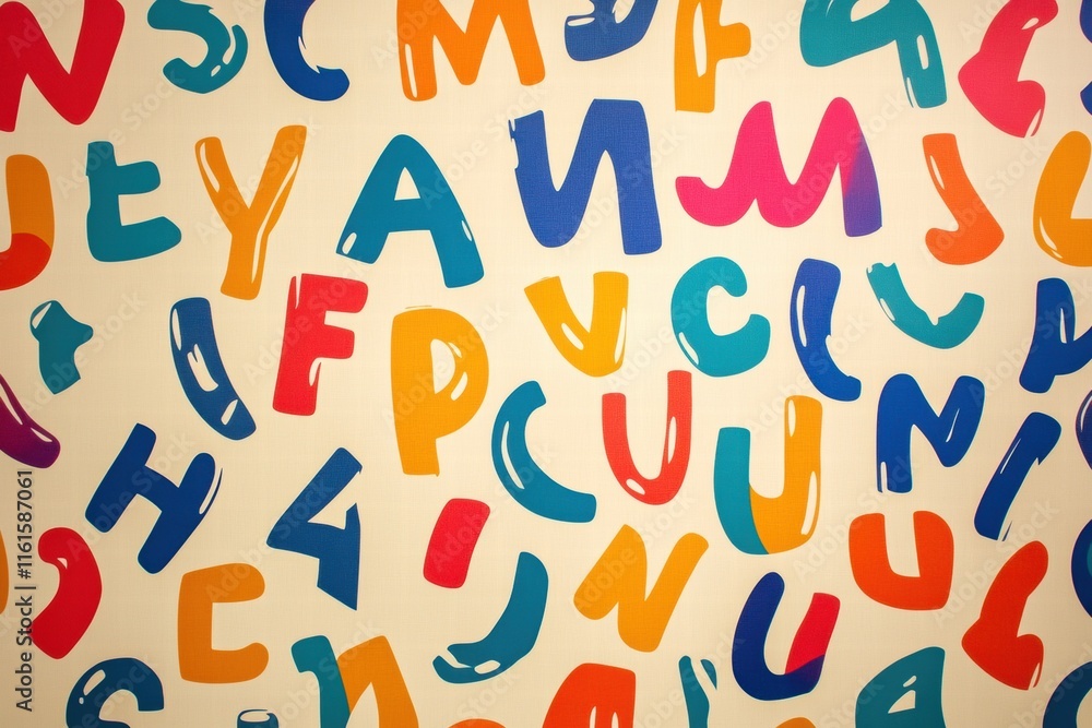 Aufkleber Colorful playful pattern featuring stylized alphabet characters in various vibrant hues and shapes. Generative AI
