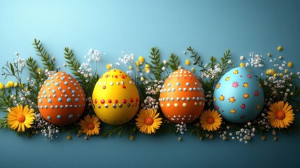 Colorful Easter eggs decorated with flowers.