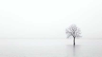 Abstract Solitary Tree in a Foggy Lake