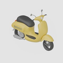3D render of a yellow scooter isolated on white backdrop, cartoon style