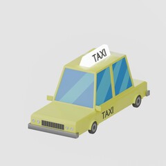 cartoon taxi. 3d render illustration on white background