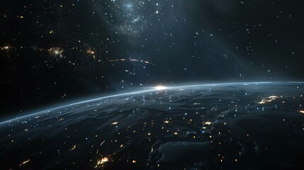 Obraz premium Marvel at Earths beauty from space, surrounded by dazzling stars in a vast cosmic backdrop, inviting exploration.