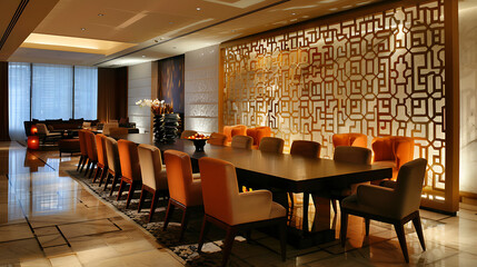 Luxurious Modern Dining Room with Intricate Wall Decor
