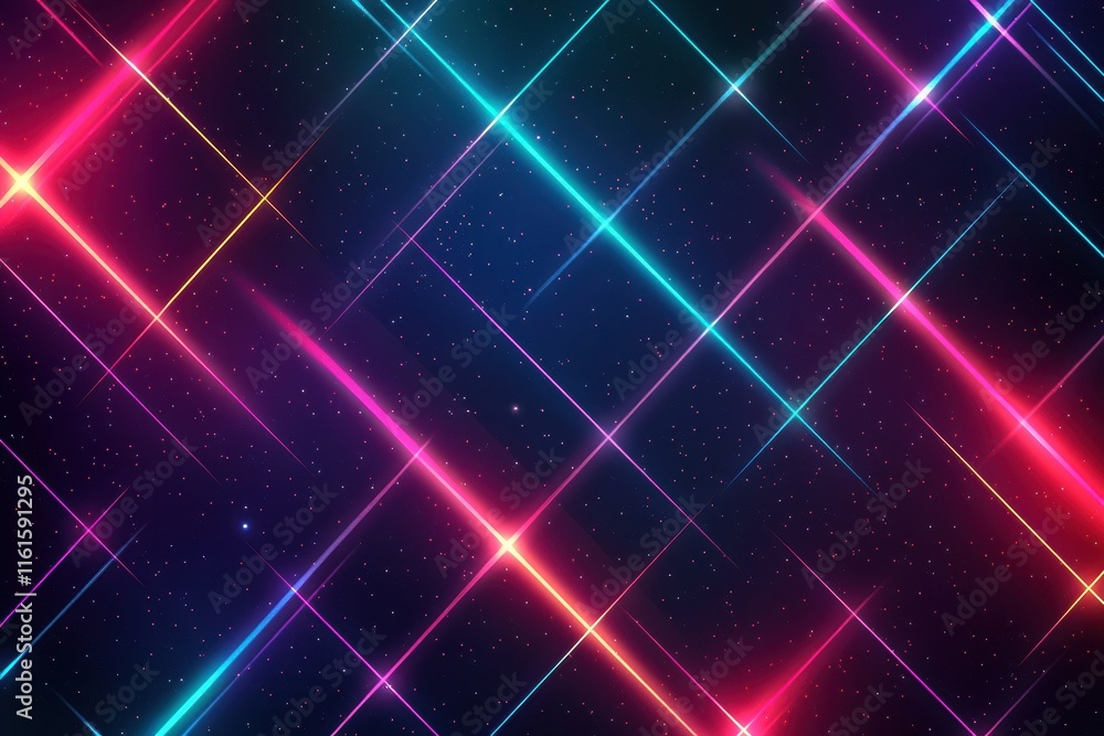 Leinwandbilder Retro 1990s grid pattern featuring vibrant colors with intersecting lines creating a dynamic and energetic look. Generative AI