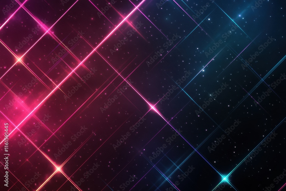 Leinwandbilder retro grid pattern showcasing vibrant colors and sparkling stars reminiscent of the 1990s design aes