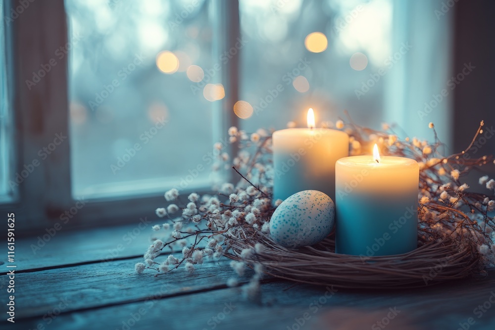Poster soft glow of candles and decorative elements create a serene atmosphere indoors during the evening h