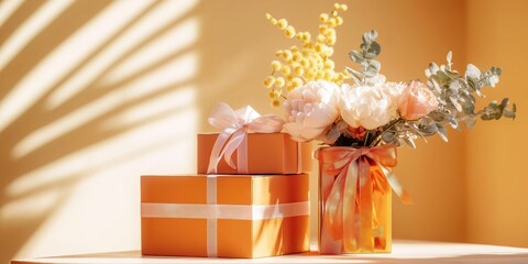 Gifts and flowers bathed in sunlight. Perfect for Mother's Day or any celebration!